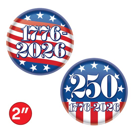 Beistle 2" Red, White & Blue Semiquincentennial Buttons, 6ct.